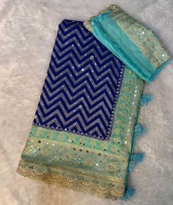 Elegant Teal &amp; Pink Embroidered Saree