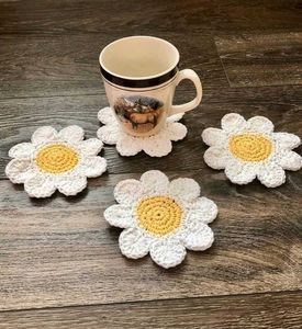 Daisy Flower Crochet Coasters (Set of 4)