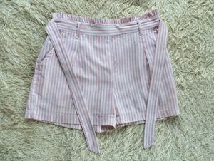 Pink Striped Paperbag Waist Shorts