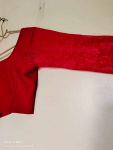 Red Lace Sleeve Blouse