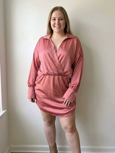 Plus Size Rose Pink Made In Italy Satin Wrap Dress