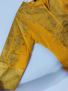 Vishudh brand Yellow Kurti with Gold Print