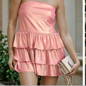 XS size Pink Ruffled Strapless Mini Dress