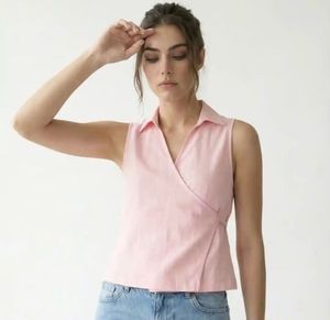 Chic Sleeveless Pink Wrap Top