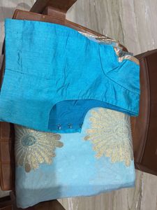 Beautiful Blue Saree with Gold Motifs