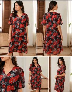 Floral Print V-Neck Short Sleeve Dress