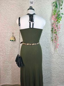 Olive Green Maxi Dress with Buckle Straps