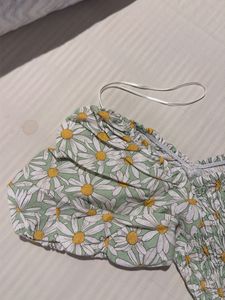 Daisy Print Smocked Puff Sleeve Dress