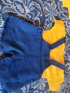 denim dungree set with bright yellow tshirt for babies ...soft fabric, unused for baby girl or boy