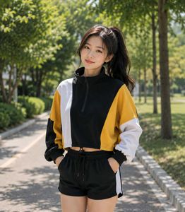 Color Block Cropped Sweatshirt