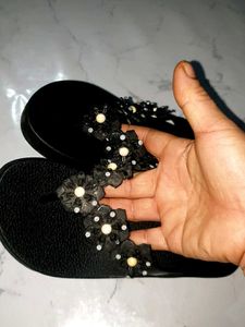Embellished Black Flip-Flops