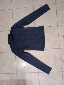 Classic Navy Geometric Print Turtleneck Top