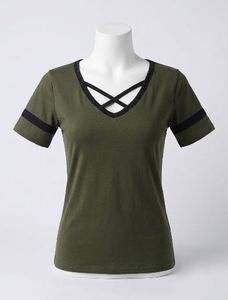 Criss-Cross Neck Olive Green T-Shirt