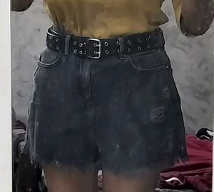 Distressed Black Denim Shorts