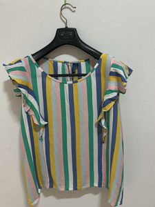 Colorful Striped Ruffle Sleeve Top