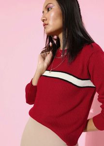 Ribbed Red Striped Sweater