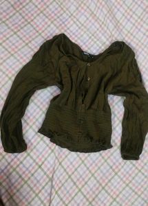 Green Button-Up Smocked Top