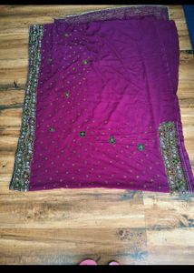 y2k purple handwork saree