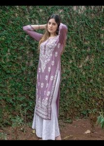 Chikankari lavender Rayon straight kurti