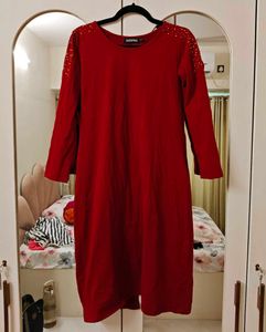 Red Dress with Embellished Shoulders