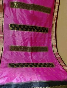 Pink & Black Soft Chanderi Silk Saree 🩷