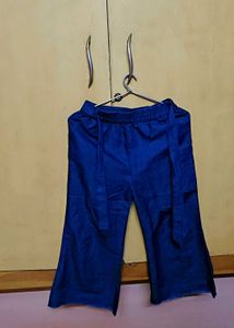 Blue Denim Capri Pants with Tie Waist