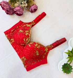 Red Embroidered Bra