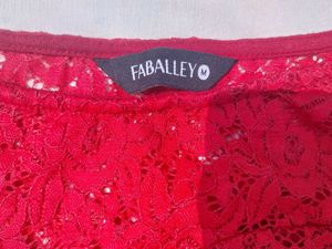 Red Lace Bell Sleeve Top