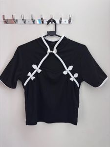 Black Chinese Knot Button Top