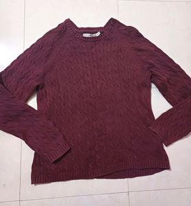 🧶 Burgundy Cable Knit V-Neck Sweater 🧶