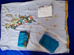 White Dress Material with Floral Embroidery