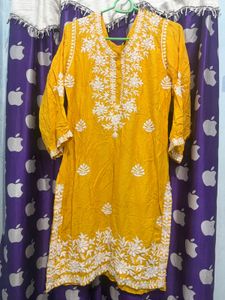 Yellow Kurta with White Embroidery & pant