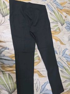 High-Waisted Black Pants with Gold Buttons