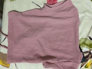 Pink Textured Lace-Up Crop Top