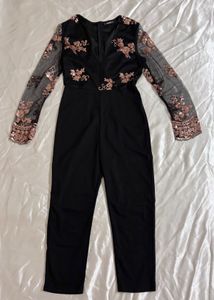 Shein Sequin Black Sheer Sleeve Jumpsuit