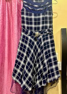 Elegant Navy Blue Checkered Dress