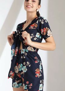 Navy Floral Tie-Front Jumpsuit