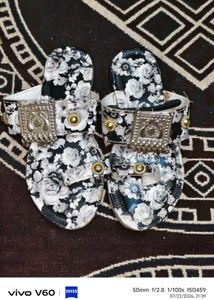Floral Print Embellished Sandals