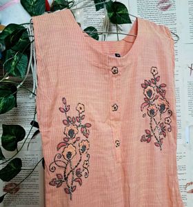 Peach Embroidered Kurti Dress