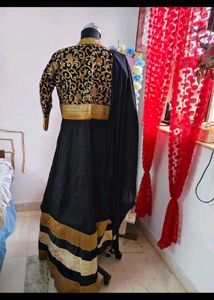 Elegant Black &amp; Gold Anarkali Gown