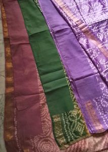 Brand New bandhani cotton silk saree set