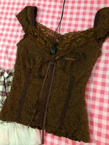 Brown Smocked Corset Top