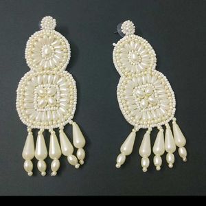 Elegant White Beaded Choker &amp; Earring Set