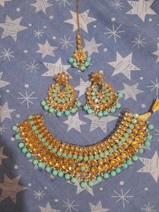 Stunning Teal &amp; Gold Necklace Set
