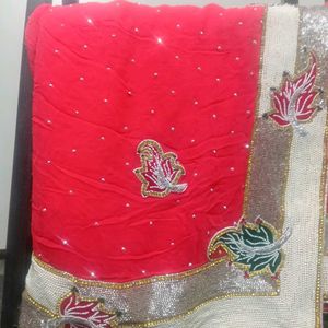 Red Embroidered Saree