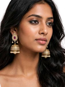 Exquisite Jhumka Earrings with Ruby and Pearls