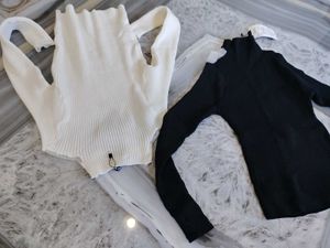 White Turtleneck Ribbed Mesh Top (pack of 2)