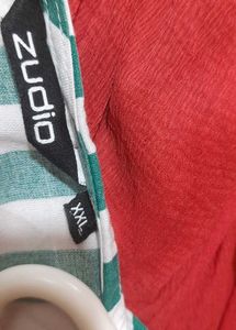 Green &amp; White Striped Tie-Front Top