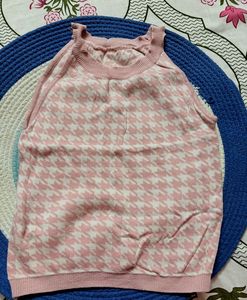 Cute Pink Houndstooth Knit Tank Top
