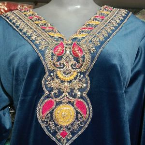 V Neck Embroidery Work Kurti Set